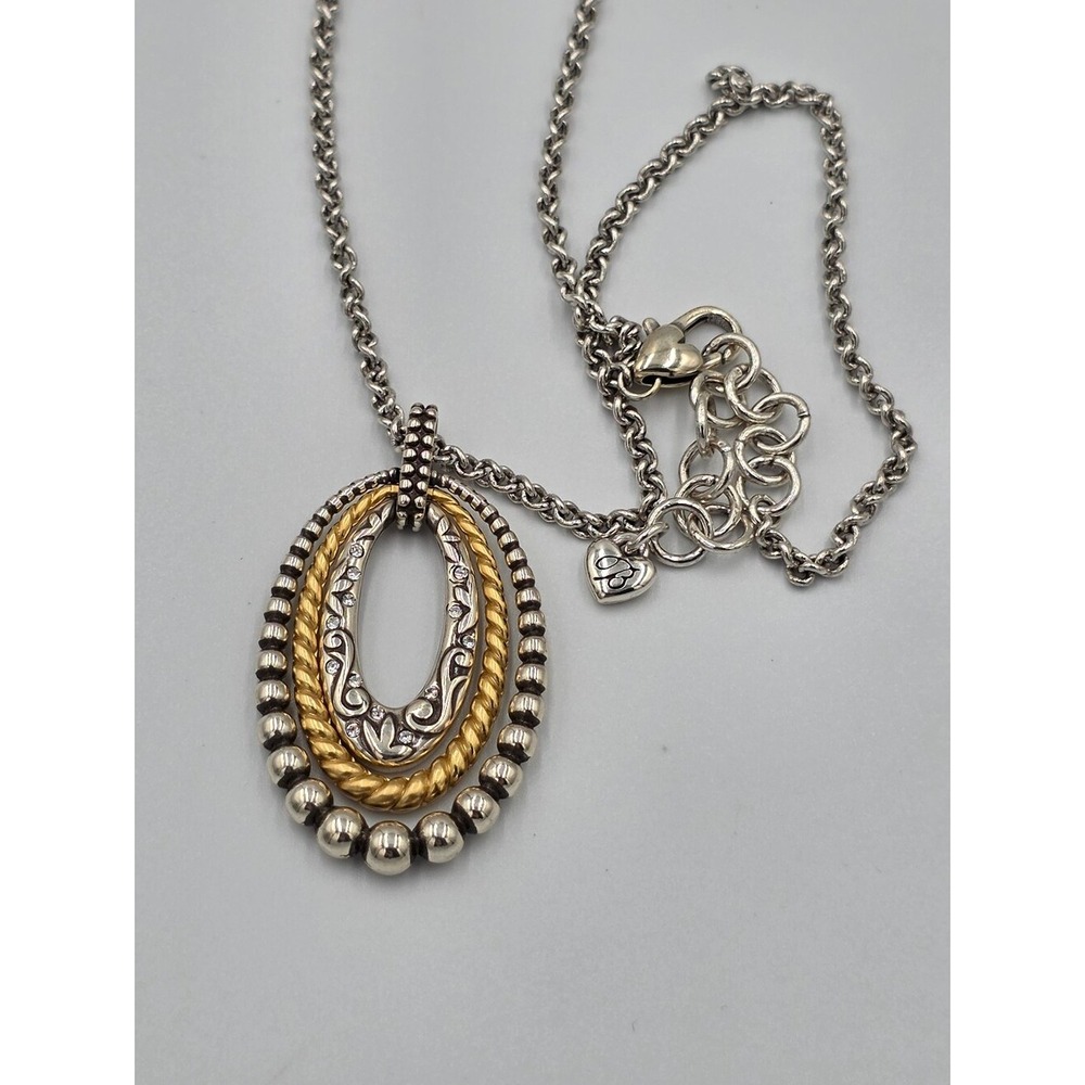 Brighton Mixed‎ Metal Triple Oval Pendant Necklace Silver Gold Tone Crystal